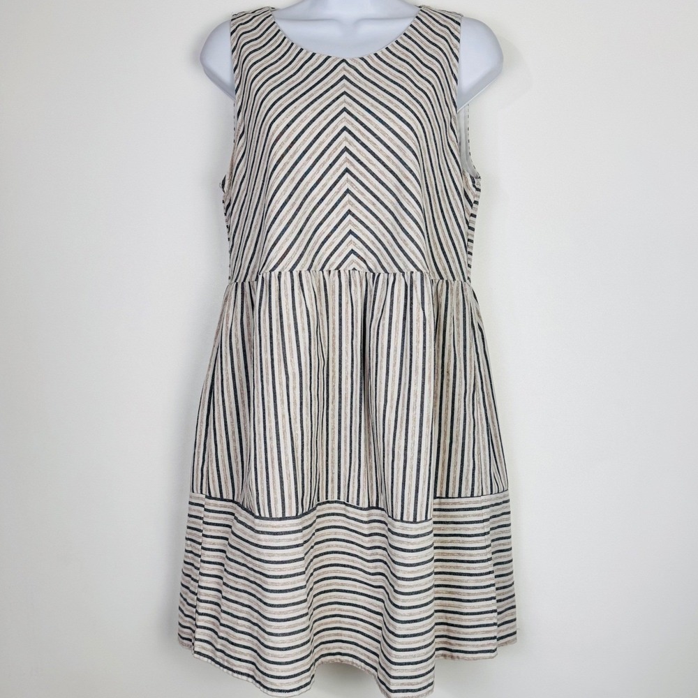 Andree by UNIT Striped Dress Women S Beige Blue Chevron Sleeveless Mini Casual - Picture 3 of 12